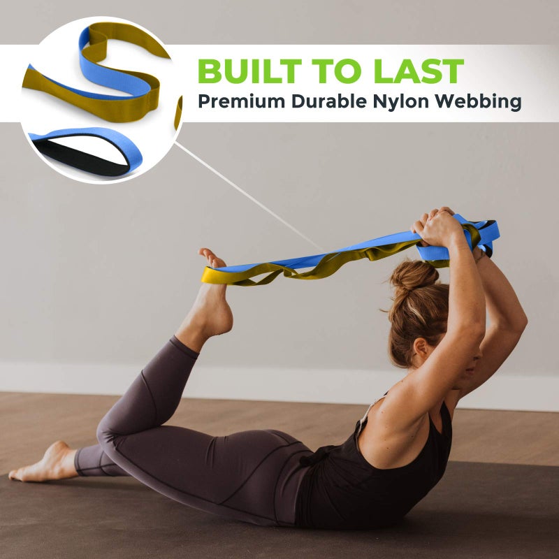 Gradient Fitness Stretching Strap for Physical Therapy, 12 Multi-Loop Stretch Strap 1.5" W x 8' L, Neoprene Handles, Physical Therapy Equipment, Yoga Straps for Stretching, Leg Stretcher, (Blue/Gold) - Image 4
